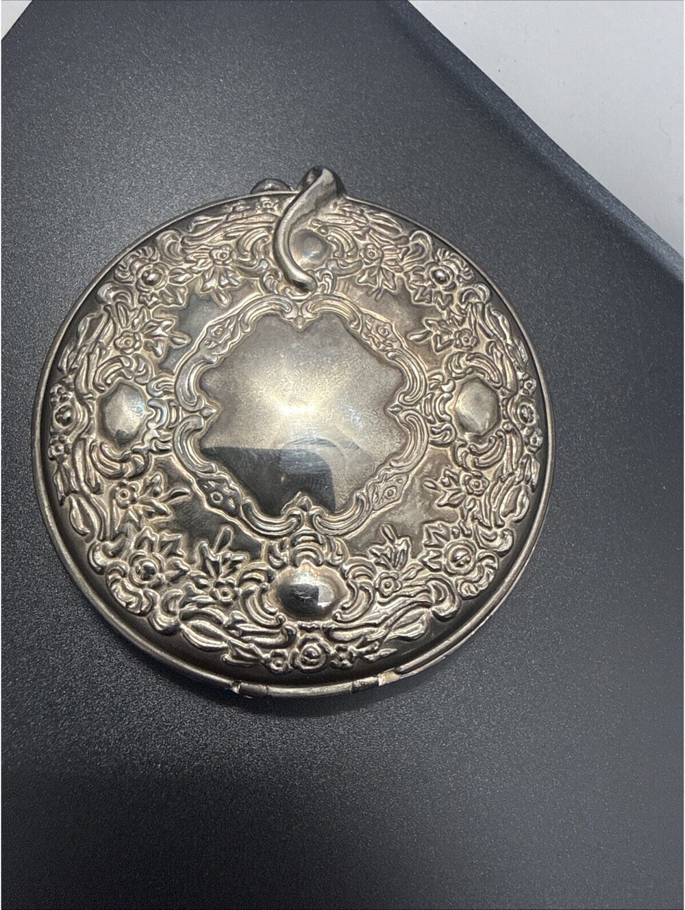 RARE Antique Vtg Silver Tone Compact Mirror